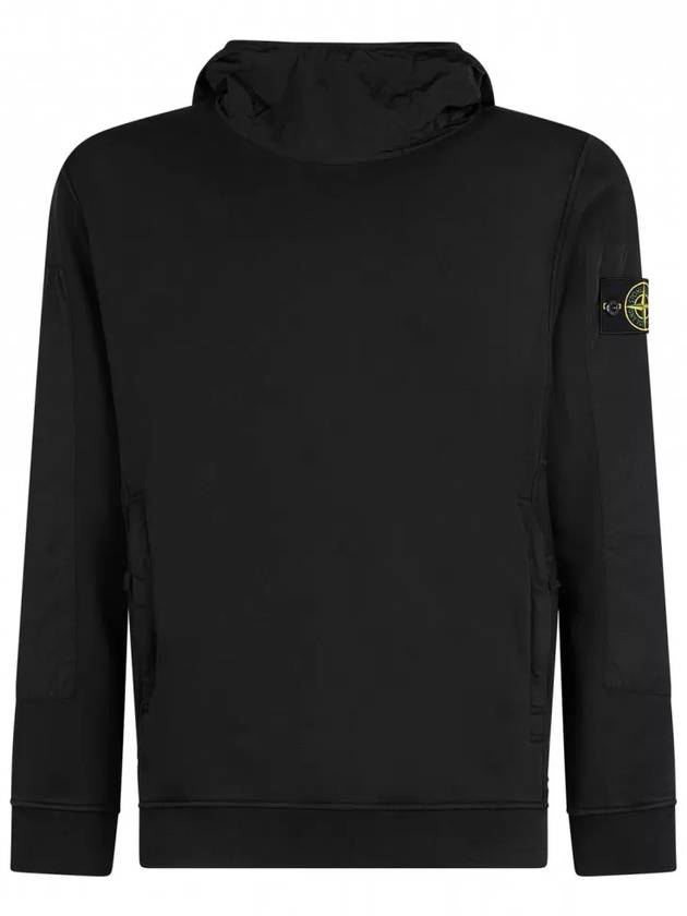 Garment Dyed Cotton Fleece Badge Hoodie Black - STONE ISLAND - BALAAN 2