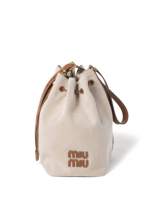 Logo Canvas Leather Bucket Bag Beige Brandy - MIU MIU - BALAAN 1