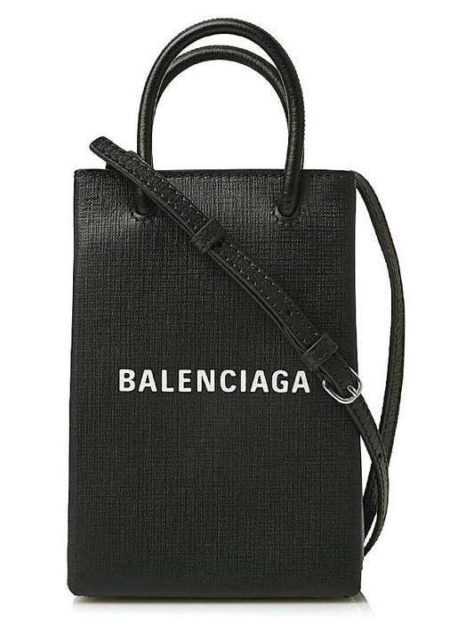 Logo Leather Phone Holder Mini Bag Black - BALENCIAGA - BALAAN 2