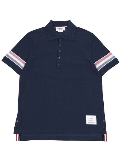 Men's RWB Stripe Cotton Polo Shirt Navy - THOM BROWNE - BALAAN 2