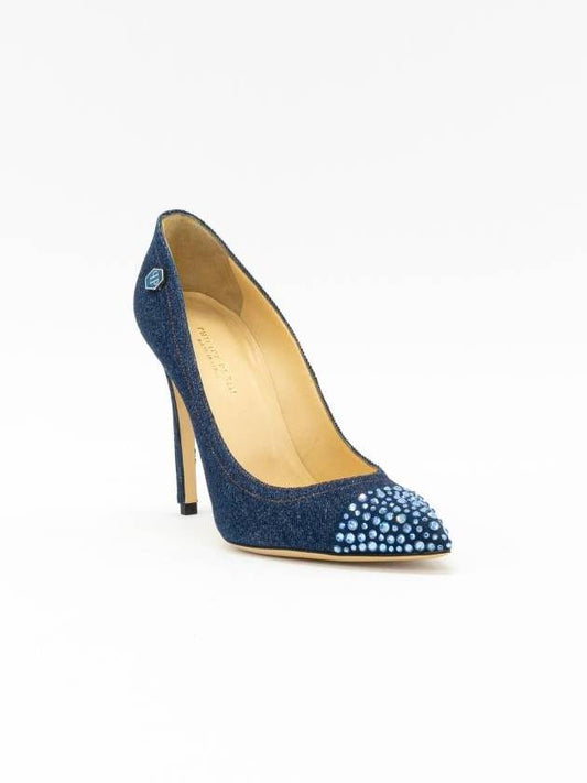 Women's Denim Chrystal High Heel Shoes SW022188 - PHILIPP PLEIN - BALAAN 2