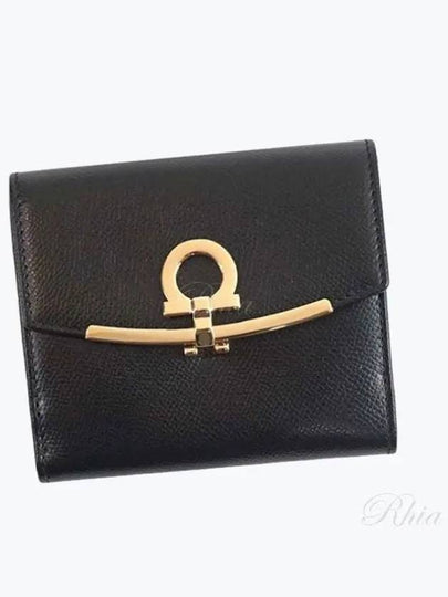 Gancini Leather Half Wallet Black - SALVATORE FERRAGAMO - BALAAN 2