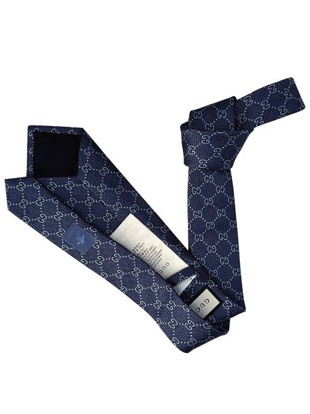 Men's GG Dot Pattern Silk Necktie Navy - GUCCI - BALAAN 4