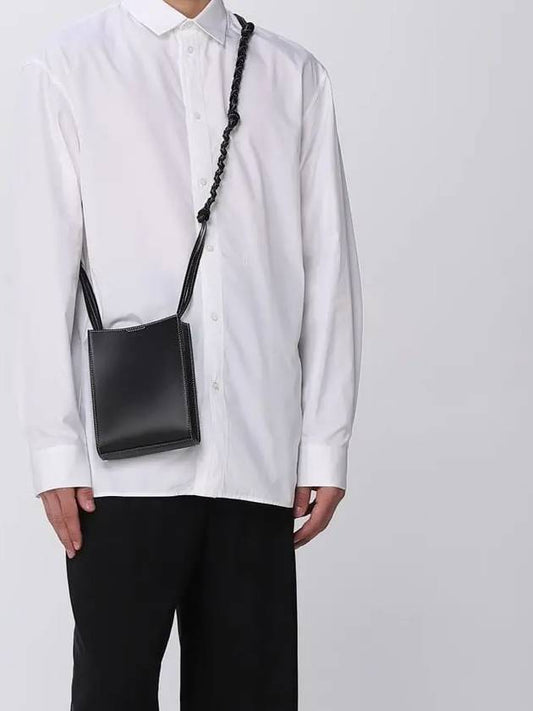 Men's Small Tangle Leather Cross Bag Black - JIL SANDER - BALAAN.
