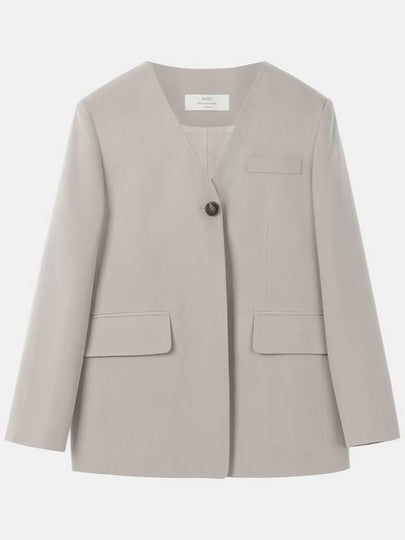 Colin Office Setup No-collar V-neck One Button Double Pocket Jacket Gray Beige COLIN30GB - RAMUSTUDIO - BALAAN 2