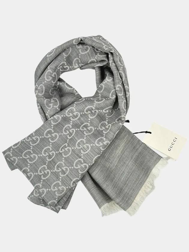 GG logo two tone wool silk scarf muffler gray 165904 - GUCCI - BALAAN 5