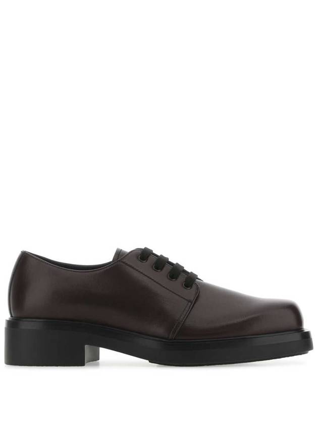 Men's Aubergine Leather Lace-Up Oxford Brown - PRADA - BALAAN 2