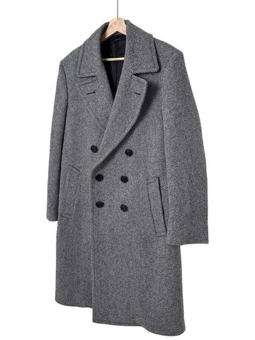 52 TF Men s Double Breasted Wool Herringbone Twill Coat Gray - TOM FORD - BALAAN 1