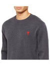 Men's Mini Heart Logo Merino Wool Knit Top Grey - AMI - BALAAN 6