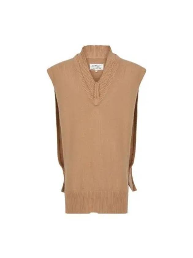 Layered Detail V-Neck Knit Vest Pink Beige - MAISON MARGIELA - BALAAN 2