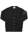 Men's Classic V-neck Merino Wool Cardigan Black - THOM BROWNE - BALAAN 6