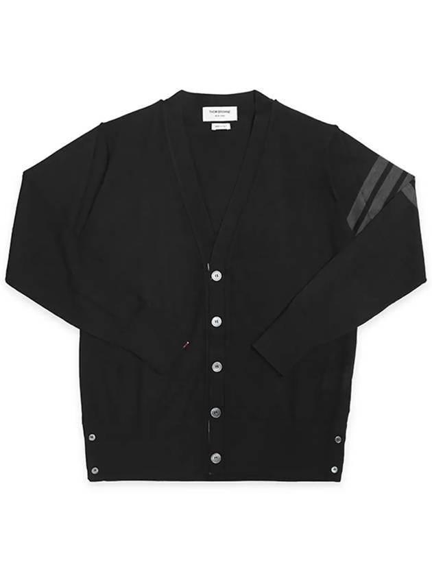 Men's Classic V-neck Merino Wool Cardigan Black - THOM BROWNE - BALAAN 6