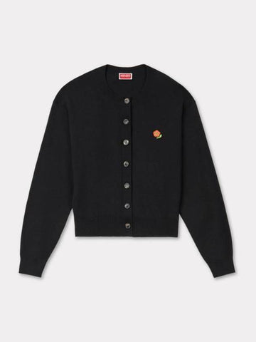 Pop Embroidered Crew Neck Cardigan Black - KENZO - BALAAN 1