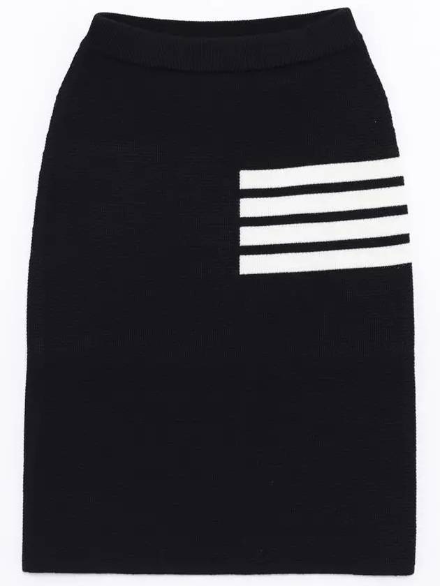 Women's Fine Merino Wool 4 Bar Stitch Pencil Skirt Navy - THOM BROWNE - BALAAN 4