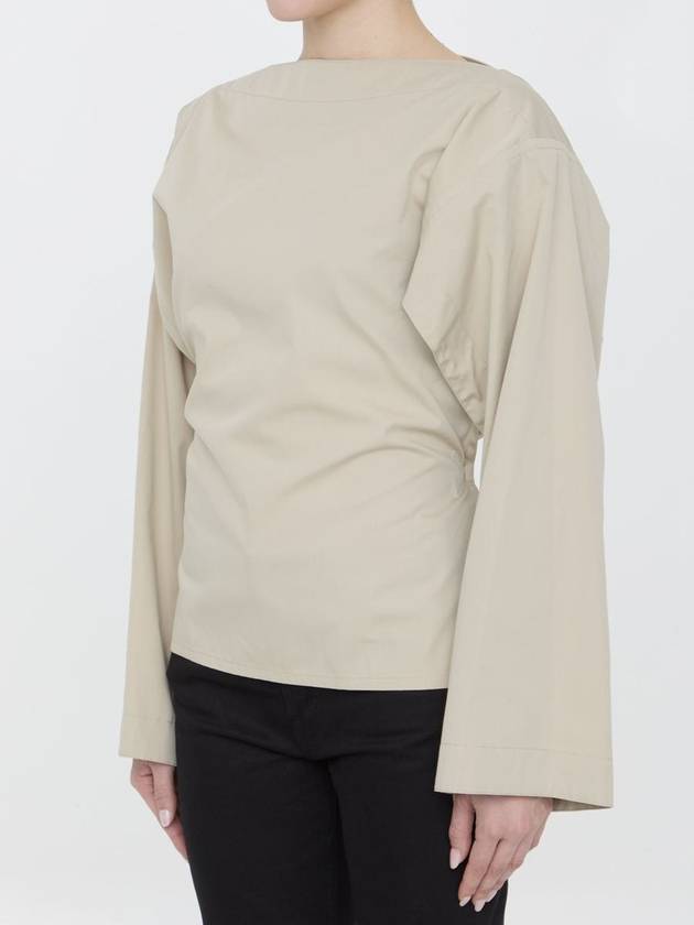 Ruffle Top Cotton Blouse Beige - BOTTEGA VENETA - BALAAN 3