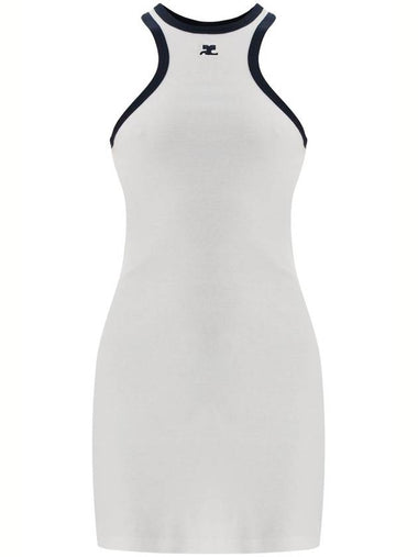 white cotton mini dress with navy blue details and halter neck - COURREGES - BALAAN 1