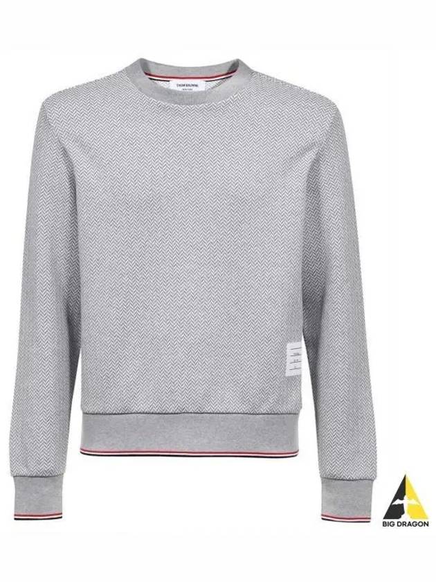 Men's Trimmed Herringbone Cotton Sweatshirt Grey - THOM BROWNE - BALAAN 2