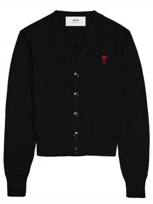 Red Heart Logo Merino Wool Cardigan Black - AMI - BALAAN 2