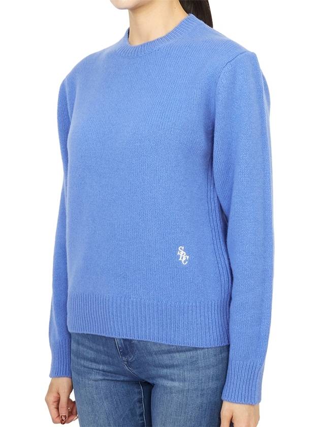 Embroidered Logo Crew Neck Wool Knit Top Blue - SPORTY & RICH - BALAAN 3