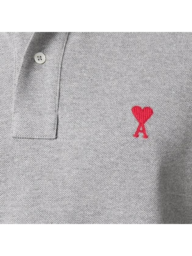 Small Heart Logo Polo Shirt Grey - AMI - BALAAN 5