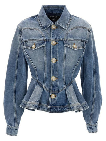 peplum denim jacket blue - BALMAIN - BALAAN 1