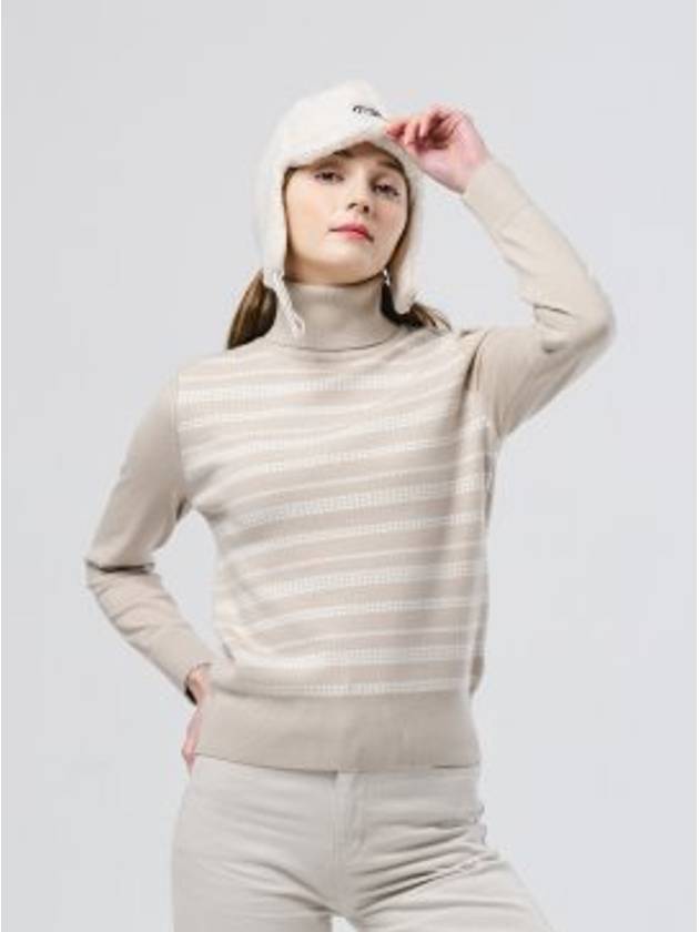 Women’s Houndstooth Double-sided Jacquard Beige Turtleneck Knit DO6222TL21 1 - DOYOUKNOWMC GOLF WEAR - BALAAN 1