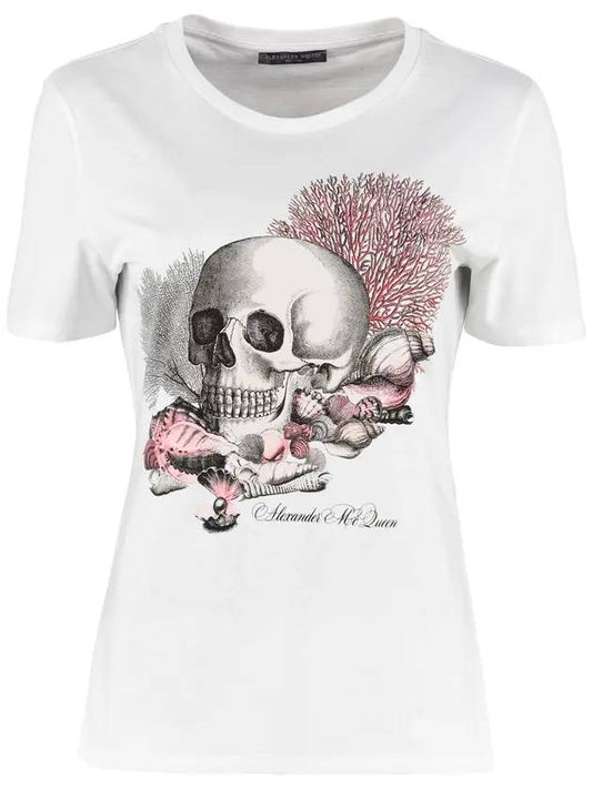 Women's Skull Short Sleeve T-Shirt White - ALEXANDER MCQUEEN - BALAAN.