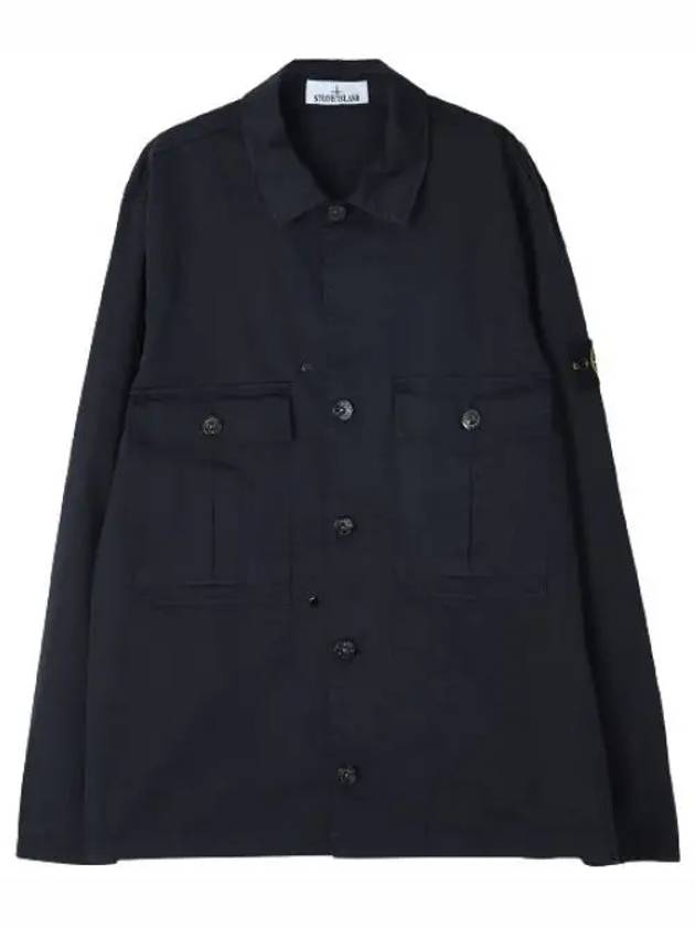 Stretch Cotton Wool Satin Over Long Sleeve Shirt Navy - STONE ISLAND - BALAAN 2