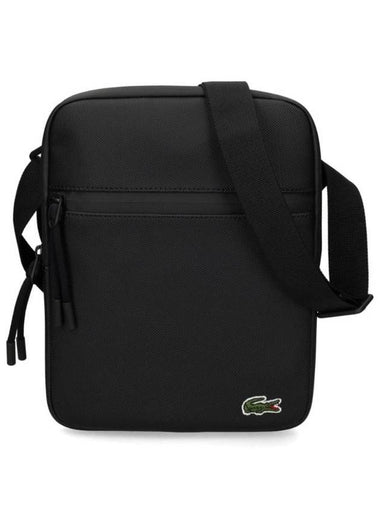 Men's Zippered Petit Pique Medium Cross Bag Black - LACOSTE - BALAAN 1