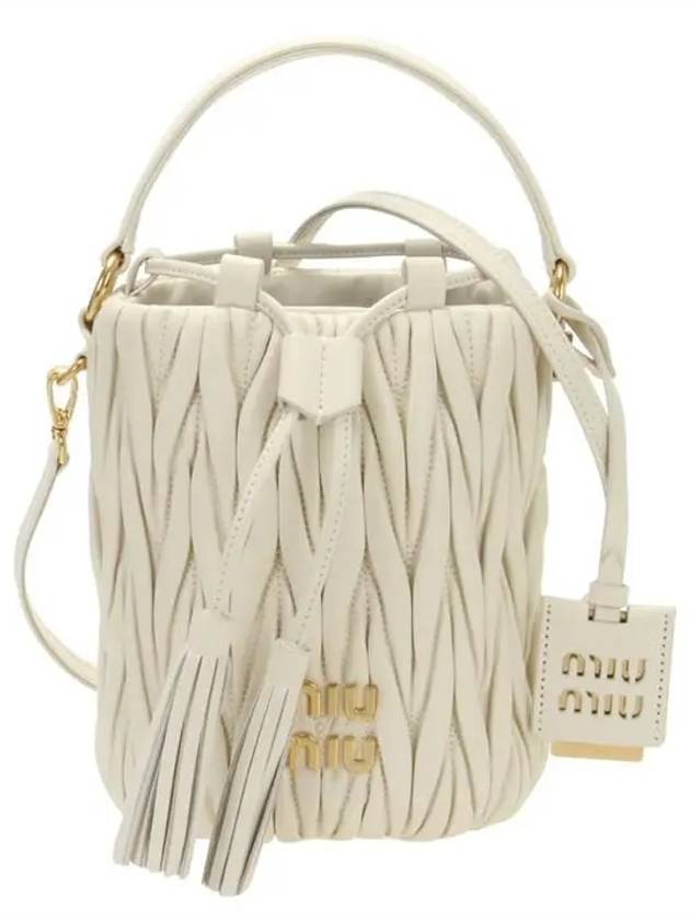 Drawstring Leather Bucket Bag White - MIU MIU - BALAAN 2