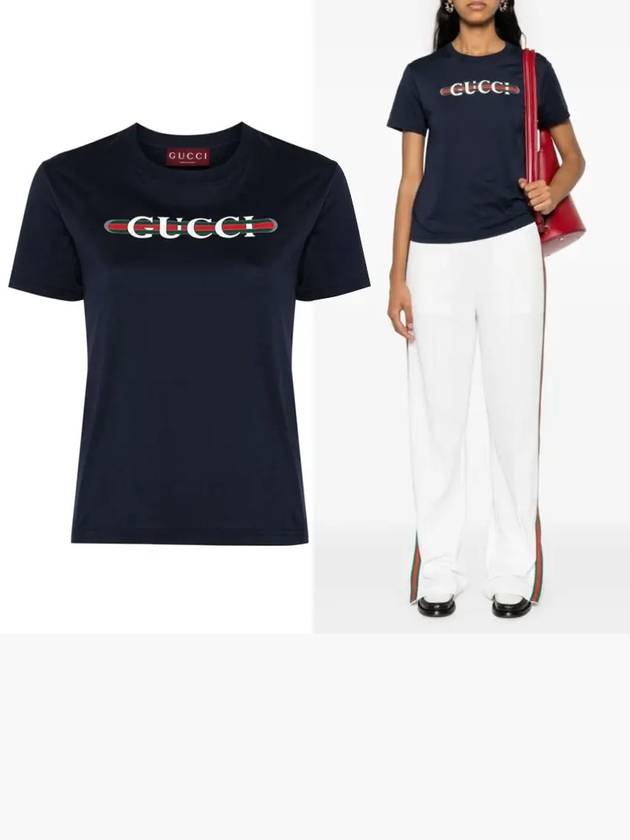 Cotton Web Print Short Sleeve T-Shirt Navy - GUCCI - BALAAN 2