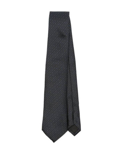 Jacquard Woven Monogram Pure Silk Tie Navy - HUGO BOSS - BALAAN 1