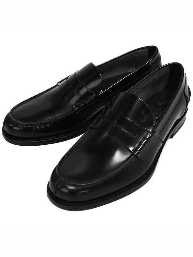 Stamped Monogram Semi-Shiny Leather Loafers Black - TOD'S - BALAAN 2