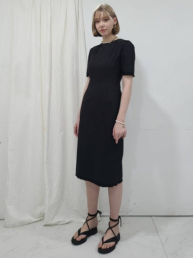 Women's Pintuck Linen Midi Dress Black - PRETONE - BALAAN 1