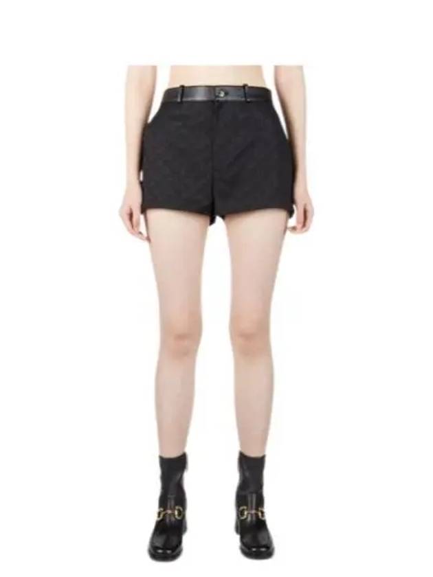 High Rise Monogram Canvas Leather Shorts Black - GUCCI - BALAAN 2