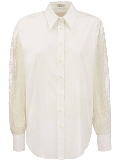 Stretch Cotton Poplin Broderie Shirt White - BRUNELLO CUCINELLI - BALAAN 2