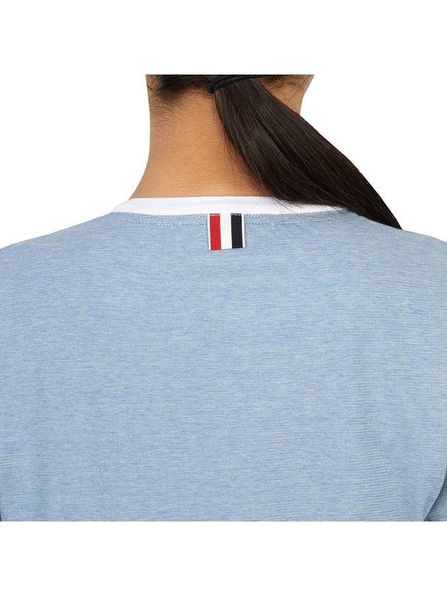 Women's Melange Jersey Ringer Short Sleeve T-Shirt Light Blue - THOM BROWNE - BALAAN 8