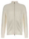 Ribbed Cotton Full-Zip Cardigan White - BRUNELLO CUCINELLI - BALAAN 1