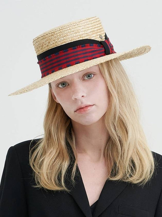 Edie Straw Boater Hat Beige - BROWN HAT - BALAAN 1