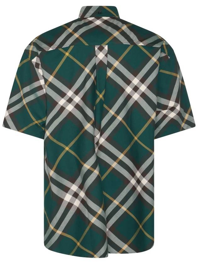 Embroidered Logo Plaid Short-Sleeve Shirt Green - BURBERRY - BALAAN 4