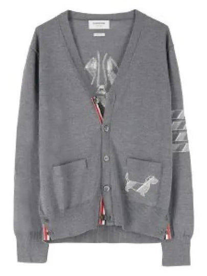 Men's Merino Hector Lobster 4 Bar V-Neck Wool Cardigan Grey - THOM BROWNE - BALAAN 2