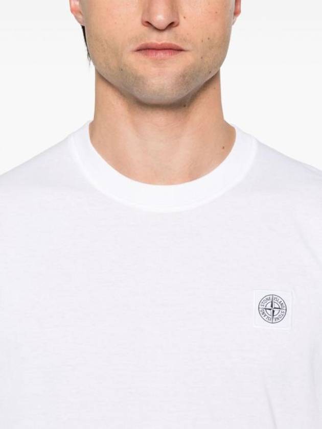 Fissato Effect Organic Cotton Jersey Short Sleeve T-Shirt White - STONE ISLAND - BALAAN 4