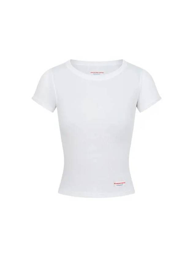 Logo Label Ribbed T Shirt White - ALEXANDER WANG - BALAAN 1