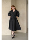 Caisienne Vneck puff sleeve Aline dress_black - CAHIERS - BALAAN 9