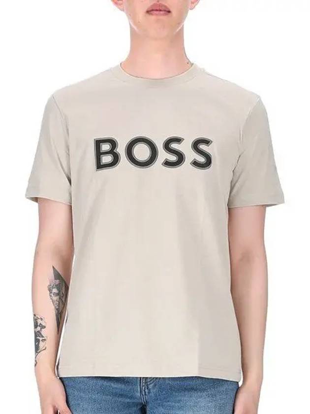 Logo Cotton Short Sleeve T-shirt Beige - HUGO BOSS - BALAAN 2