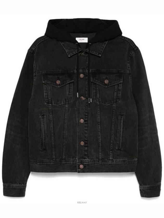 Logo Hooded Trucker Denim Jacket Black - CELINE - BALAAN 6