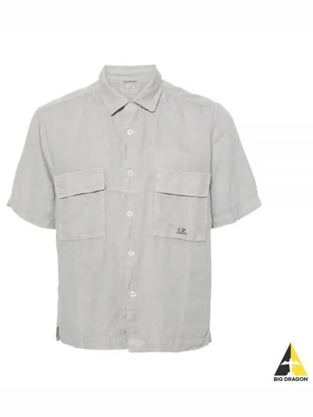 Linen Short Sleeve Shirt Grey - CP COMPANY - BALAAN 2