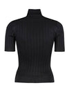 Rib Silk Monogram Short Sleeve Turtleneck Black - SAINT LAURENT - BALAAN 3