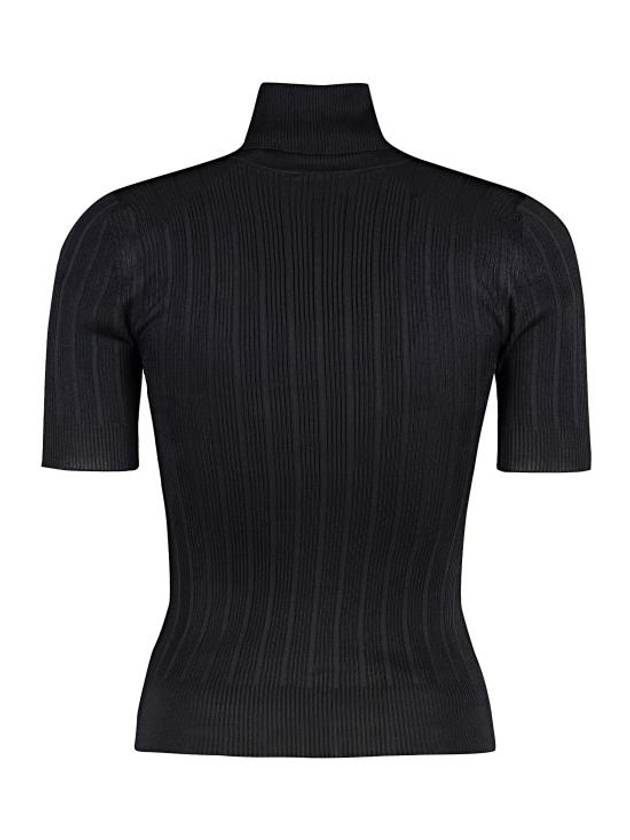 Rib Silk Monogram Short Sleeve Turtleneck Black - SAINT LAURENT - BALAAN 3