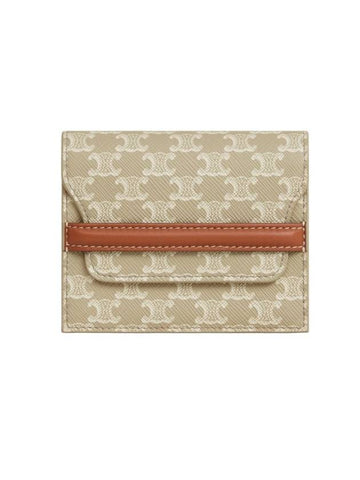 Women's Triomphe Canvas Lambskin Business Card Holder Grege - CELINE - BALAAN 1